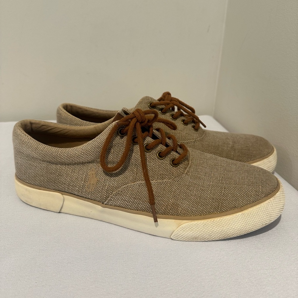 Mens Polo Ralph Lauren Forestmont II Sneakers Tan Burlap Twill Size 10.5 D